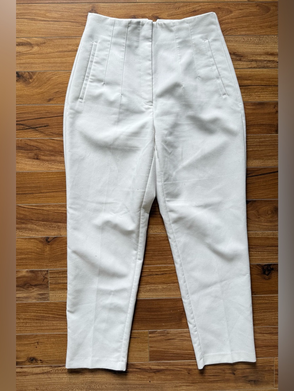 Zara White High-Waisted Tailored Ankle Trousers Size M / EUR M